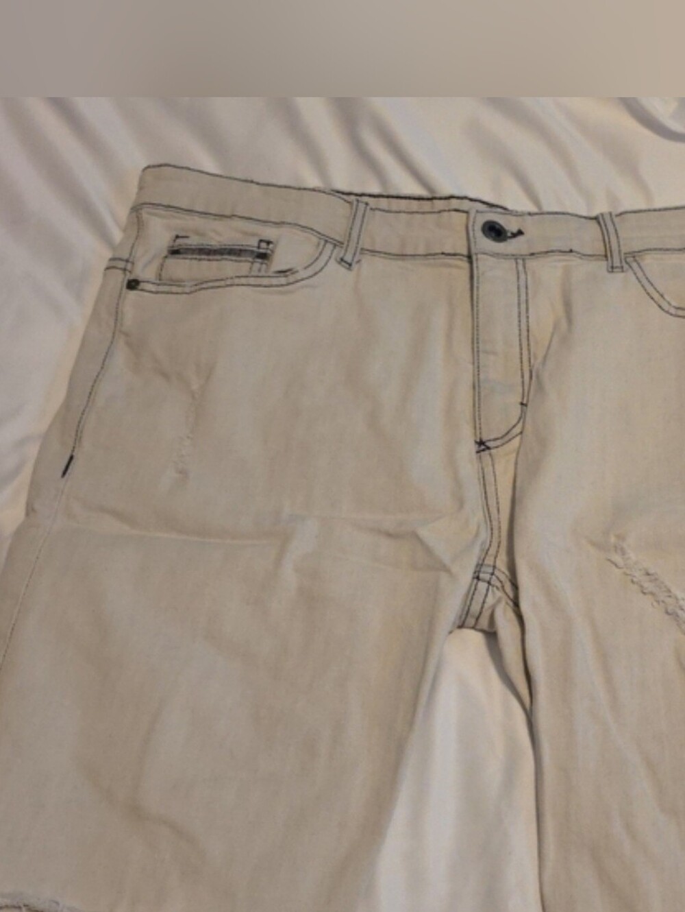 Calvin Klein Jeans Light Cream Distressed Denim Shorts Size 36